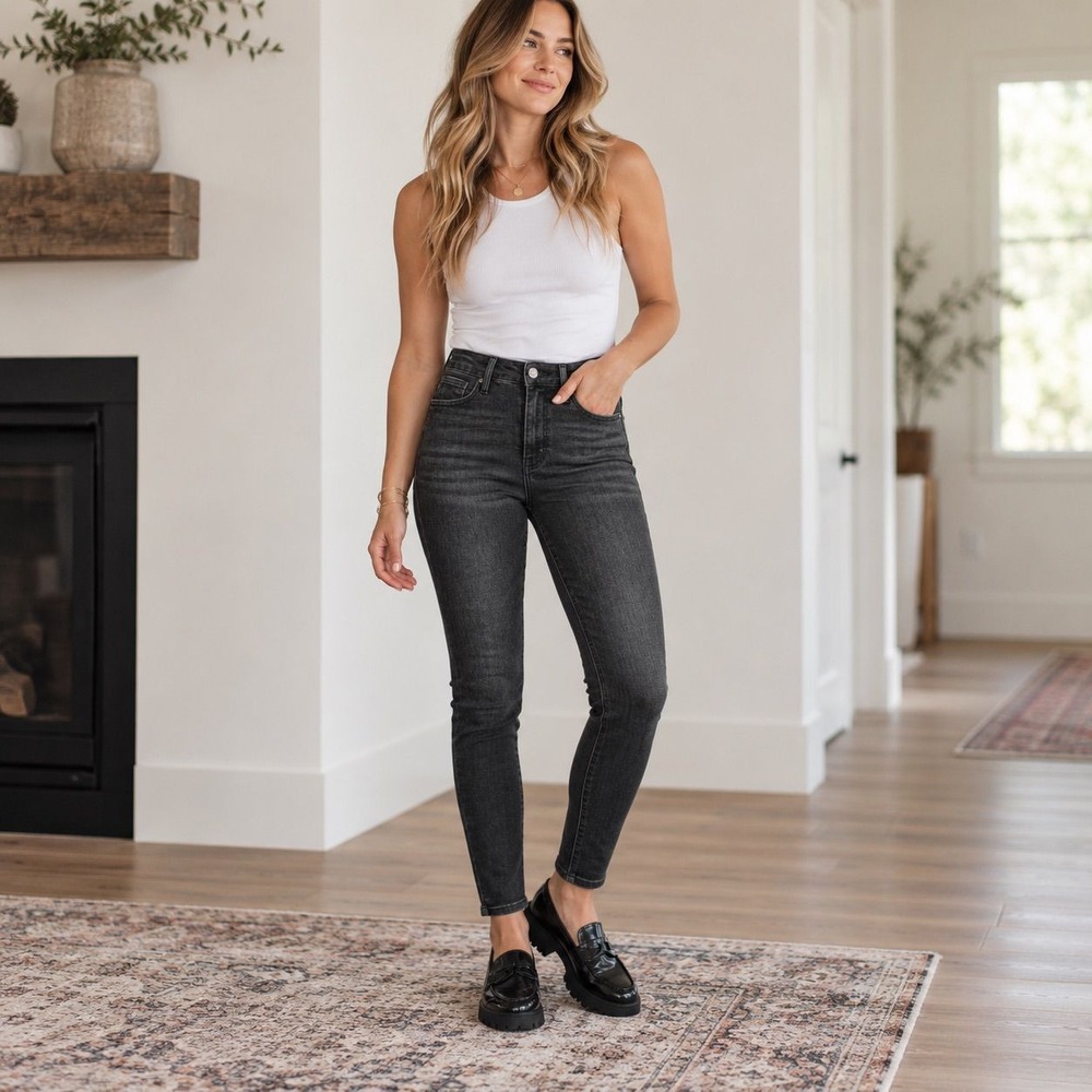 Judy Blue Size 11/30 High Rise Tummy Control Skinny Jeans Black Denim